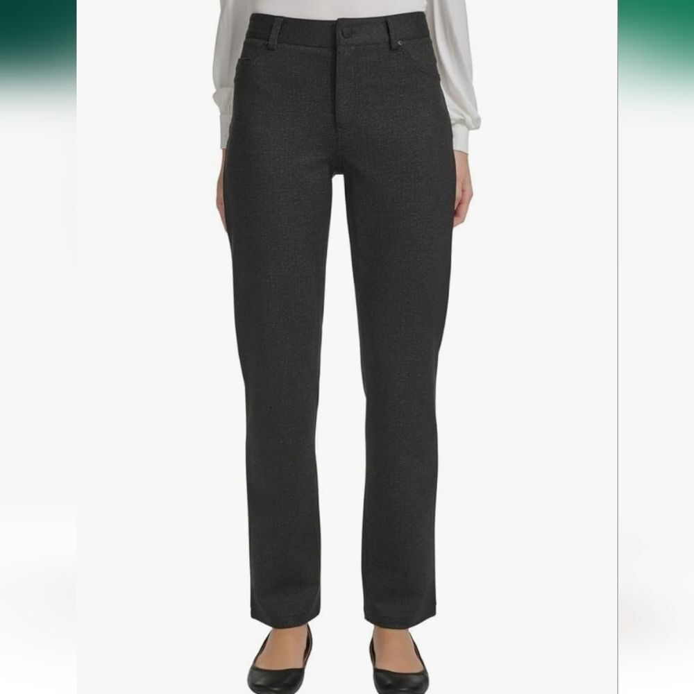 DKNY M 6-8 Dark Gray High Waist Dress Pants Straight Leg Ponte Office Cd-1731 - Picture 1 of 15